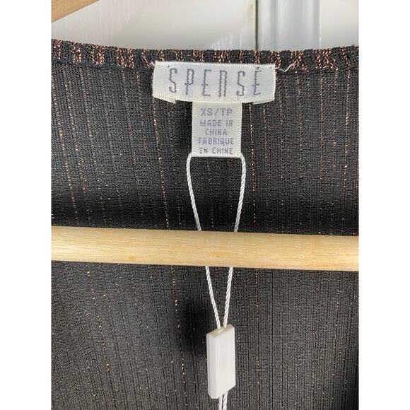 NWT Spense Women's Size XS Black Metallic Copper Hi-Low V-Neck Wrap Dress - Picture 2 of 10